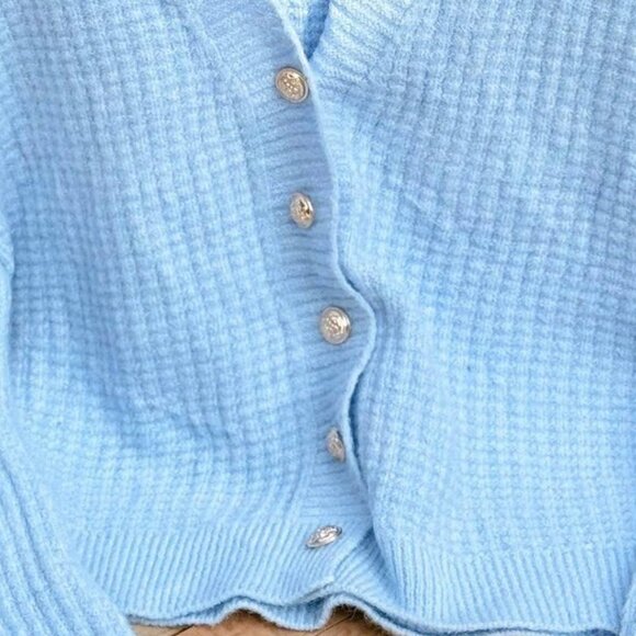 Sweet Baby Blue Cropped Cardigan Scallop Hem - Picture 4 of 5